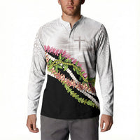 Hawaii Mokihana Mix Pikake Leis Mahalo 'Olelo Button Sweatshirt White Tapa LT7 - Polynesian Pride