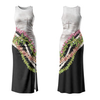 Hawaii Mokihana Mix Pikake Leis Mahalo 'Olelo Couples Matching Tank Maxi Dress and Long Sleeve Button Shirt White Tapa LT7 - Polynesian Pride