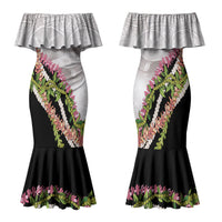 Hawaii Mokihana Mix Pikake Leis Mahalo 'Olelo Family Matching Mermaid Dress and Hawaiian Shirt White Tapa LT7 Mom's Dress White - Polynesian Pride
