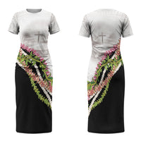 Hawaii Mokihana Mix Pikake Leis Mahalo 'Olelo Family Matching Short Sleeve Bodycon Dress and Hawaiian Shirt White Tapa LT7 Mom's Dress White - Polynesian Pride