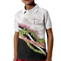 Hawaii Mokihana Mix Pikake Leis Mahalo 'Olelo Kid Polo Shirt White Tapa LT7 Kid White - Polynesian Pride