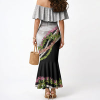 Hawaii Mokihana Mix Pikake Leis Mahalo 'Olelo Mermaid Dress White Tapa LT7 - Polynesian Pride