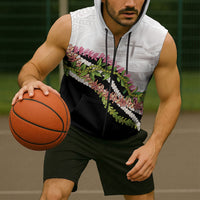 Hawaii Mokihana Mix Pikake Leis Mahalo 'Olelo Sleeveless Zip Hoodie White Tapa LT7 - Polynesian Pride