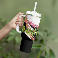 Hawaii Mokihana Mix Pikake Leis Mahalo 'Olelo Tumbler With Handle White Tapa LT7 - Polynesian Pride