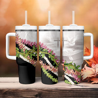 Hawaii Mokihana Mix Pikake Leis Mahalo 'Olelo Tumbler With Handle White Tapa LT7 - Polynesian Pride