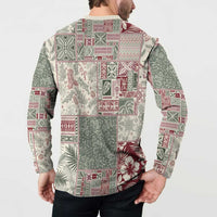 Aloha Hawaii Pastel Christmas Patchwork Button Sweatshirt Classic Style - Polynesian Pride