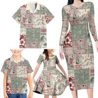 Aloha Hawaii Pastel Christmas Patchwork Family Matching Long Sleeve Bodycon Dress and Hawaiian Shirt Classic Style - Polynesian Pride