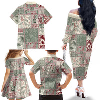 Aloha Hawaii Pastel Christmas Patchwork Family Matching Off The Shoulder Long Sleeve Dress and Hawaiian Shirt Classic Style - Polynesian Pride