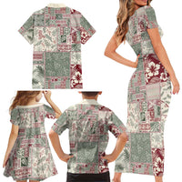 Aloha Hawaii Pastel Christmas Patchwork Family Matching Short Sleeve Bodycon Dress and Hawaiian Shirt Classic Style - Polynesian Pride