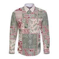 Aloha Hawaii Pastel Christmas Patchwork Long Sleeve Button Shirt Classic Style - Polynesian Pride