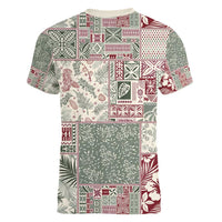 Aloha Hawaii Pastel Christmas Patchwork Women V-Neck T-Shirt Classic Style - Polynesian Pride