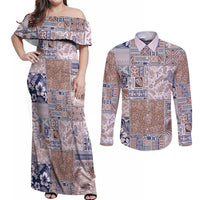 Aloha Hawaii Pastel Christmas Patchwork Couples Matching Off Shoulder Maxi Dress and Long Sleeve Button Shirt Rustic Style LT7 Beige - Polynesian Pride
