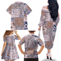 Aloha Hawaii Pastel Christmas Patchwork Family Matching Off The Shoulder Long Sleeve Dress and Hawaiian Shirt Rustic Style - Polynesian Pride