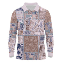 Aloha Hawaii Pastel Christmas Patchwork Long Sleeve Polo Shirt Rustic Style - Polynesian Pride
