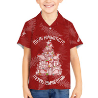 New Zealand Christmas Family Matching Off Shoulder Long Sleeve Dress and Hawaiian Shirt Silver Fern Mix Kiwi Bird Ver02 LT7 Son's Shirt Red - Polynesian Pride