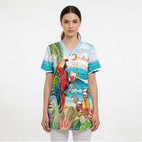 Aloha Hawaii Christmas Scrub Top It's 5 o'clock Somewhere LT7 - Polynesian Pride