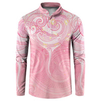 Breast Cancer Awareness Maori Aotearoa Button Sweatshirt Manta Ray - Pink Glaze LT7 Pink - Polynesian Pride