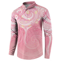Breast Cancer Awareness Maori Aotearoa Button Sweatshirt Manta Ray - Pink Glaze LT7 - Polynesian Pride
