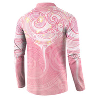 Breast Cancer Awareness Maori Aotearoa Button Sweatshirt Manta Ray - Pink Glaze LT7 - Polynesian Pride