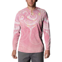 Breast Cancer Awareness Maori Aotearoa Button Sweatshirt Manta Ray - Pink Glaze LT7 - Polynesian Pride