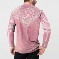 Breast Cancer Awareness Maori Aotearoa Button Sweatshirt Manta Ray - Pink Glaze LT7 - Polynesian Pride