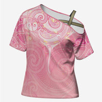 Breast Cancer Awareness Maori Aotearoa Cross Shoulder Shirt Manta Ray - Pink Glaze LT7 Female Pink - Polynesian Pride
