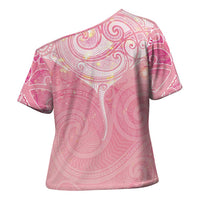 Breast Cancer Awareness Maori Aotearoa Cross Shoulder Shirt Manta Ray - Pink Glaze LT7 - Polynesian Pride
