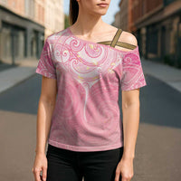 Breast Cancer Awareness Maori Aotearoa Cross Shoulder Shirt Manta Ray - Pink Glaze LT7 - Polynesian Pride