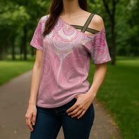 Breast Cancer Awareness Maori Aotearoa Cross Shoulder Shirt Manta Ray - Pink Glaze LT7 - Polynesian Pride