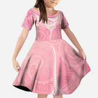 Breast Cancer Awareness Maori Aotearoa Family Matching Off The Shoulder Long Sleeve Dress and Hawaiian Shirt Manta Ray - Pink Glaze - Polynesian Pride