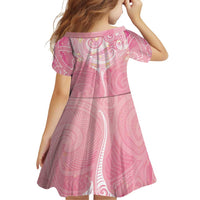 Breast Cancer Awareness Maori Aotearoa Family Matching Off The Shoulder Long Sleeve Dress and Hawaiian Shirt Manta Ray - Pink Glaze - Polynesian Pride