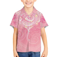 Breast Cancer Awareness Maori Aotearoa Family Matching Off Shoulder Maxi Dress and Hawaiian Shirt Manta Ray - Pink Glaze - Polynesian Pride