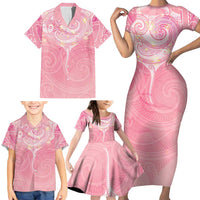 Breast Cancer Awareness Maori Aotearoa Family Matching Short Sleeve Bodycon Dress and Hawaiian Shirt Manta Ray - Pink Glaze - Polynesian Pride