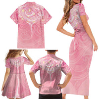 Breast Cancer Awareness Maori Aotearoa Family Matching Short Sleeve Bodycon Dress and Hawaiian Shirt Manta Ray - Pink Glaze - Polynesian Pride