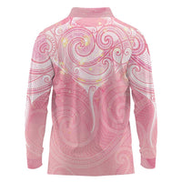Breast Cancer Awareness Maori Aotearoa Long Sleeve Polo Shirt Manta Ray - Pink Glaze - Polynesian Pride
