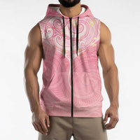 Breast Cancer Awareness Maori Aotearoa Sleeveless Zip Hoodie Manta Ray - Pink Glaze - Polynesian Pride