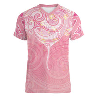 Breast Cancer Awareness Maori Aotearoa Women V-Neck T-Shirt Manta Ray - Pink Glaze - Polynesian Pride