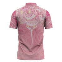 Breast Cancer Awareness Maori Aotearoa Zipper Polo Shirt Manta Ray - Pink Glaze - Polynesian Pride