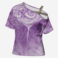 Epilepsy Awareness Maori Aotearoa Cross Shoulder Shirt Manta Ray - Purple Glaze LT7 Female Purple - Polynesian Pride