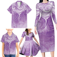 Epilepsy Awareness Maori Aotearoa Family Matching Long Sleeve Bodycon Dress and Hawaiian Shirt Manta Ray - Purple Glaze LT7 - Polynesian Pride