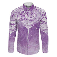 Epilepsy Awareness Maori Aotearoa Family Matching Long Sleeve Bodycon Dress and Hawaiian Shirt Manta Ray - Purple Glaze LT7 Dad's Shirt - Long Sleeve Purple - Polynesian Pride