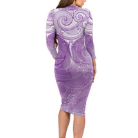 Epilepsy Awareness Maori Aotearoa Family Matching Long Sleeve Bodycon Dress and Hawaiian Shirt Manta Ray - Purple Glaze LT7 - Polynesian Pride