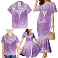 Epilepsy Awareness Maori Aotearoa Family Matching Mermaid Dress and Hawaiian Shirt Manta Ray - Purple Glaze - Polynesian Pride