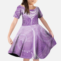 Epilepsy Awareness Maori Aotearoa Family Matching Off The Shoulder Long Sleeve Dress and Hawaiian Shirt Manta Ray - Purple Glaze LT7 Daughter's Dress Purple - Polynesian Pride