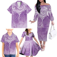 Epilepsy Awareness Maori Aotearoa Family Matching Off The Shoulder Long Sleeve Dress and Hawaiian Shirt Manta Ray - Purple Glaze LT7 - Polynesian Pride