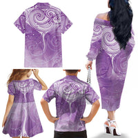 Epilepsy Awareness Maori Aotearoa Family Matching Off The Shoulder Long Sleeve Dress and Hawaiian Shirt Manta Ray - Purple Glaze LT7 - Polynesian Pride