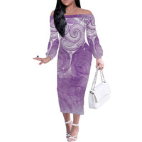 Epilepsy Awareness Maori Aotearoa Family Matching Off The Shoulder Long Sleeve Dress and Hawaiian Shirt Manta Ray - Purple Glaze LT7 Purple - Polynesian Pride