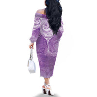Epilepsy Awareness Maori Aotearoa Family Matching Off The Shoulder Long Sleeve Dress and Hawaiian Shirt Manta Ray - Purple Glaze LT7 - Polynesian Pride