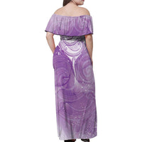 Epilepsy Awareness Maori Aotearoa Family Matching Off Shoulder Maxi Dress and Hawaiian Shirt Manta Ray - Purple Glaze - Polynesian Pride