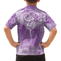 Epilepsy Awareness Maori Aotearoa Family Matching Off Shoulder Short Dress and Hawaiian Shirt Manta Ray - Purple Glaze - Polynesian Pride